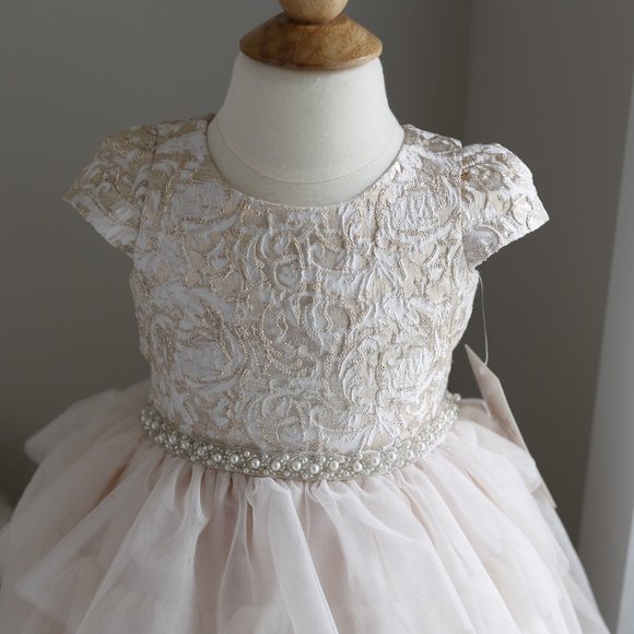 Girls Gold & Blush Formal Party Dress Flower Girl Special Occasion Couture NWT - Picture 5 of 6